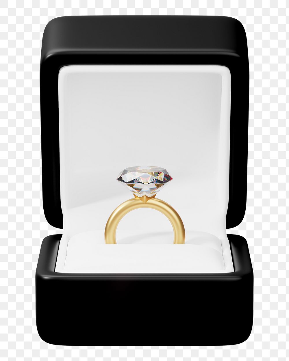Black engagement ring box png 3D illustration, transparent background