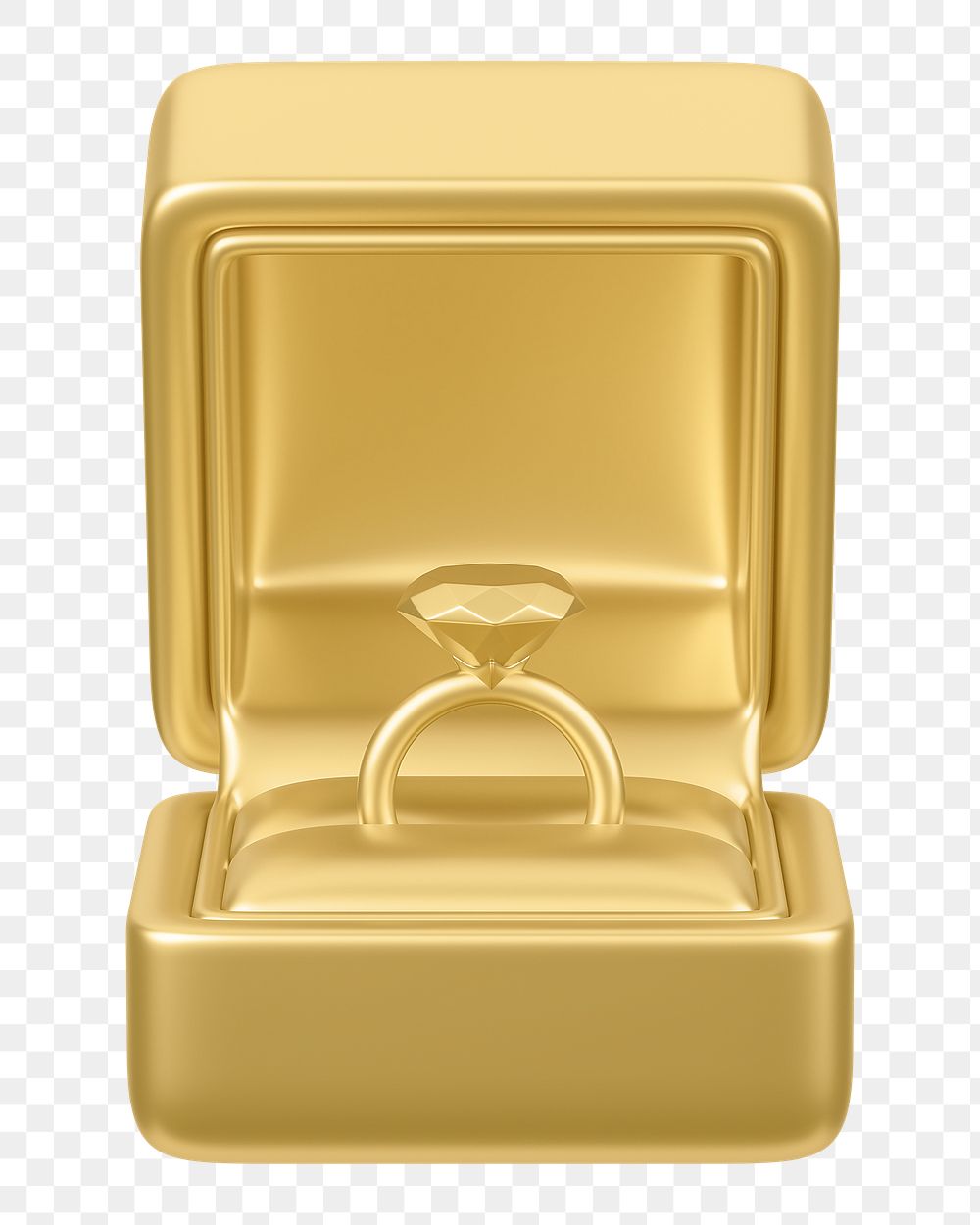 Gold  engagement ring box png 3D illustration, transparent background