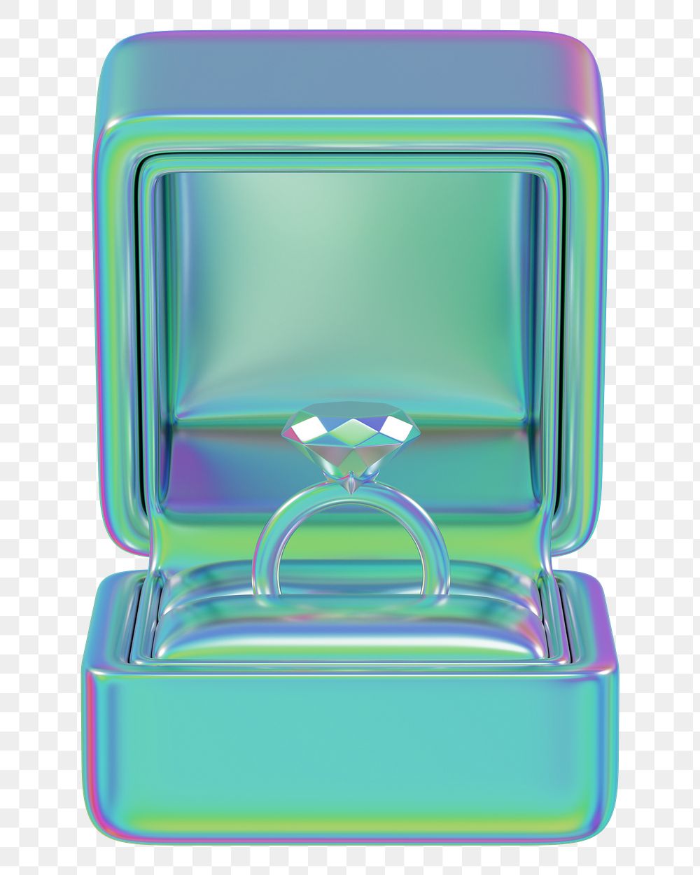 Holographic engagement ring box png 3D illustration, transparent background