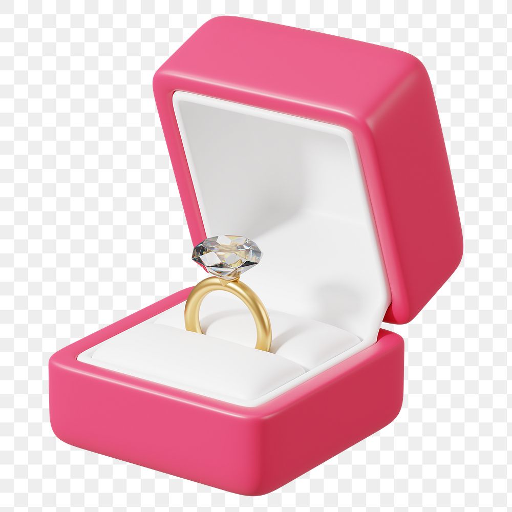 Pink engagement ring box png 3D illustration, transparent background