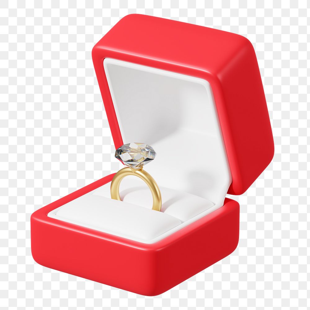 Red  engagement ring box png 3D illustration, transparent background