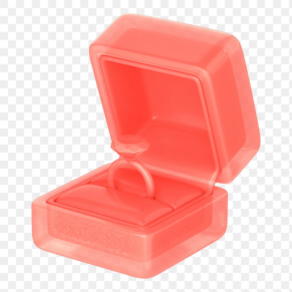 Red  engagement ring box png 3D illustration, transparent background