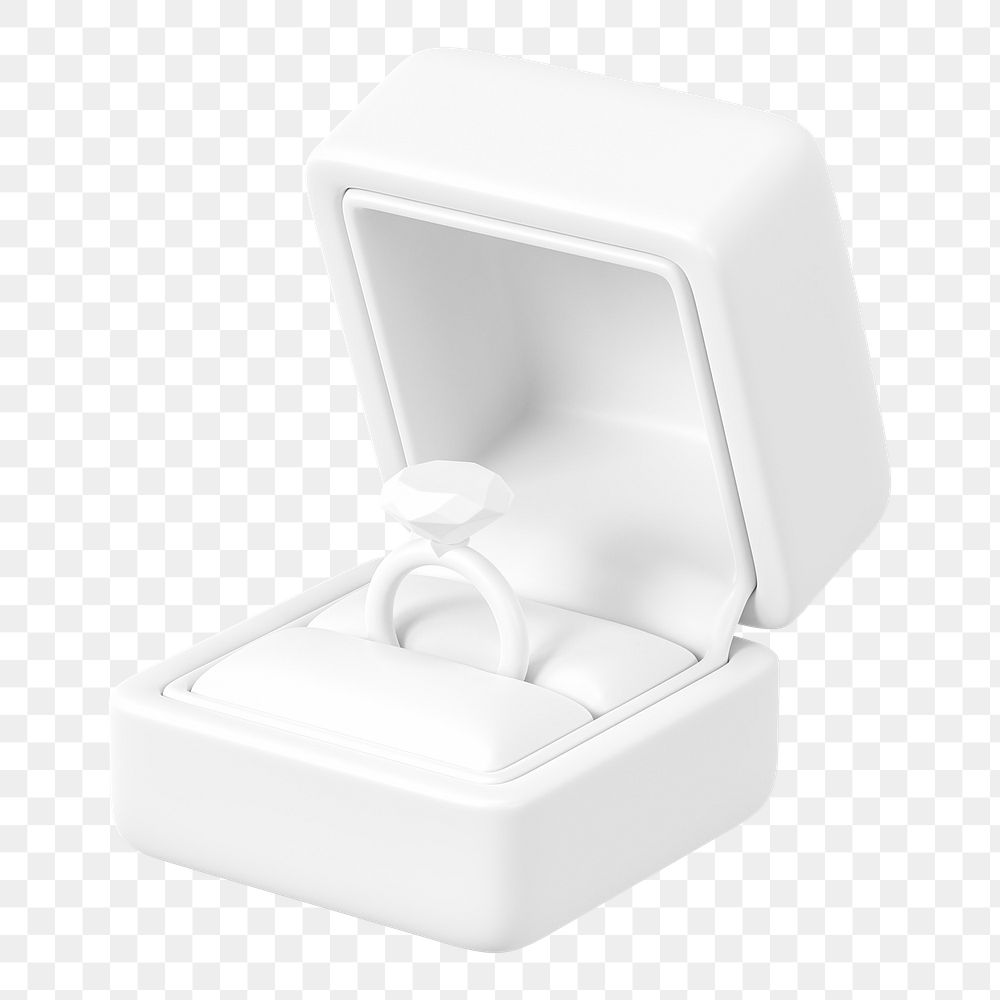 White engagement ring box png 3D illustration, transparent background