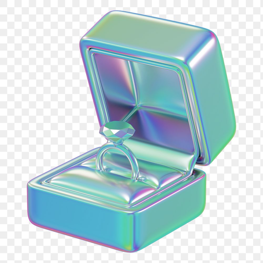 Holographic engagement ring box png 3D illustration, transparent background