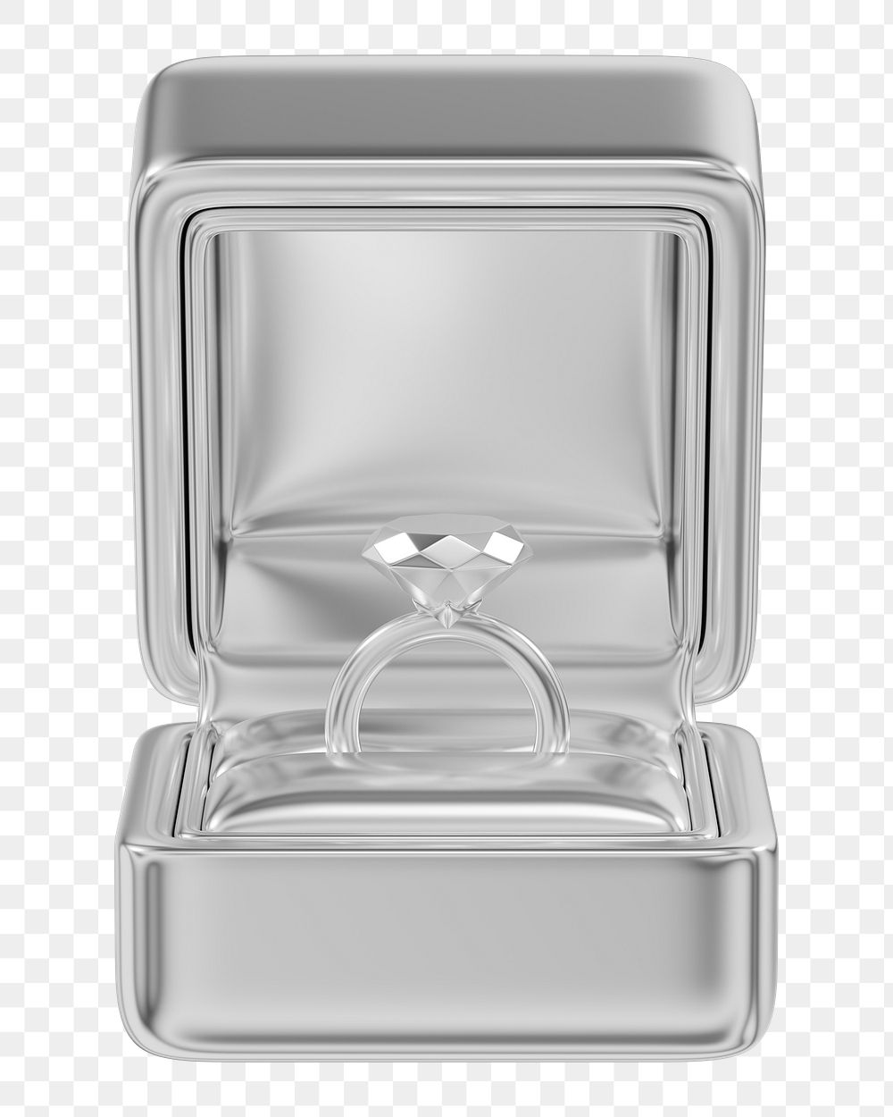 Silver engagement ring box png 3D illustration, transparent background