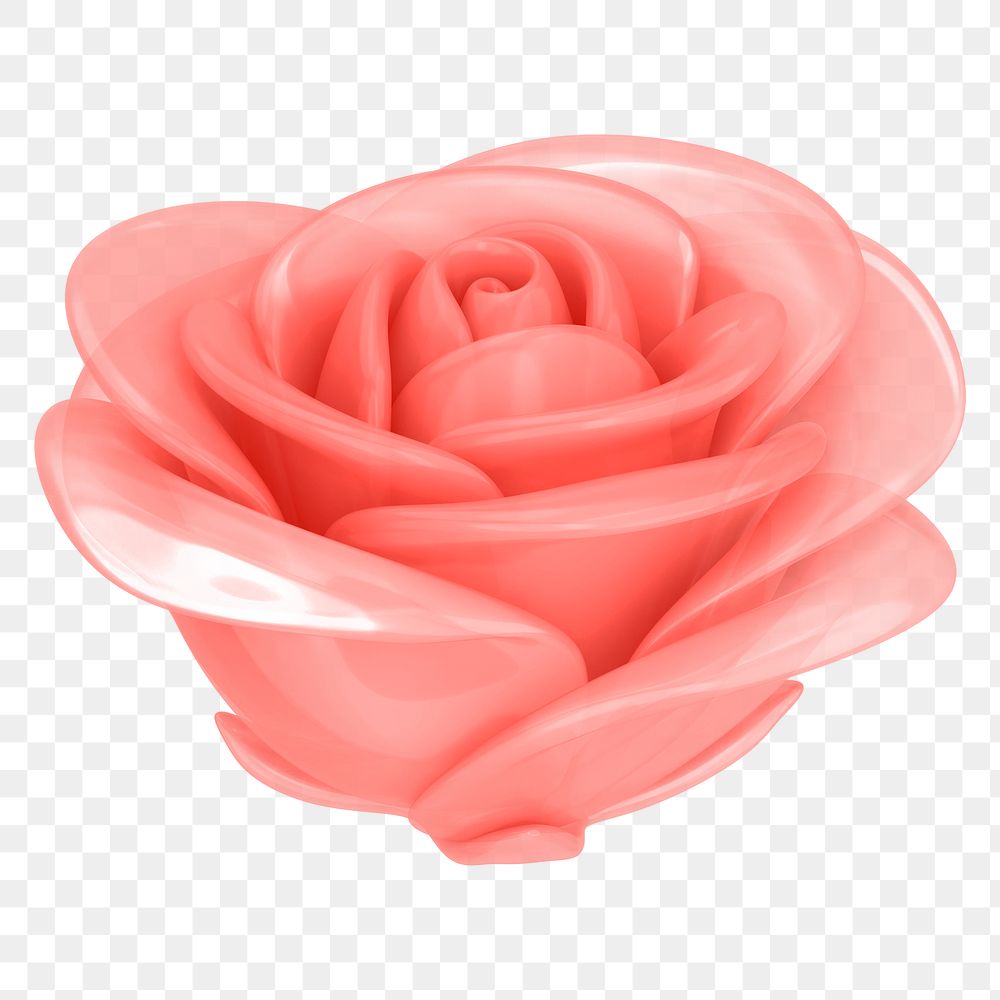 Red rose png flower, 3D illustration, transparent background