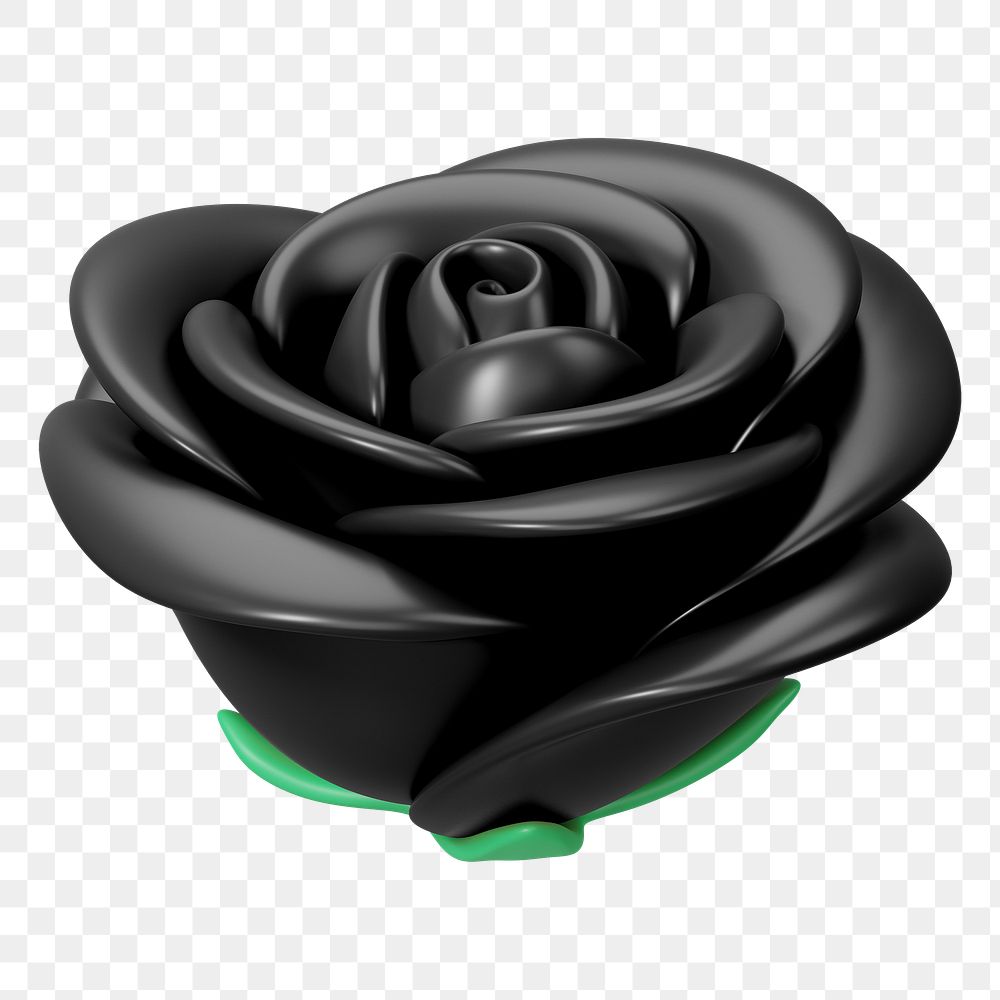 Black rose png flower, 3D illustration, transparent background