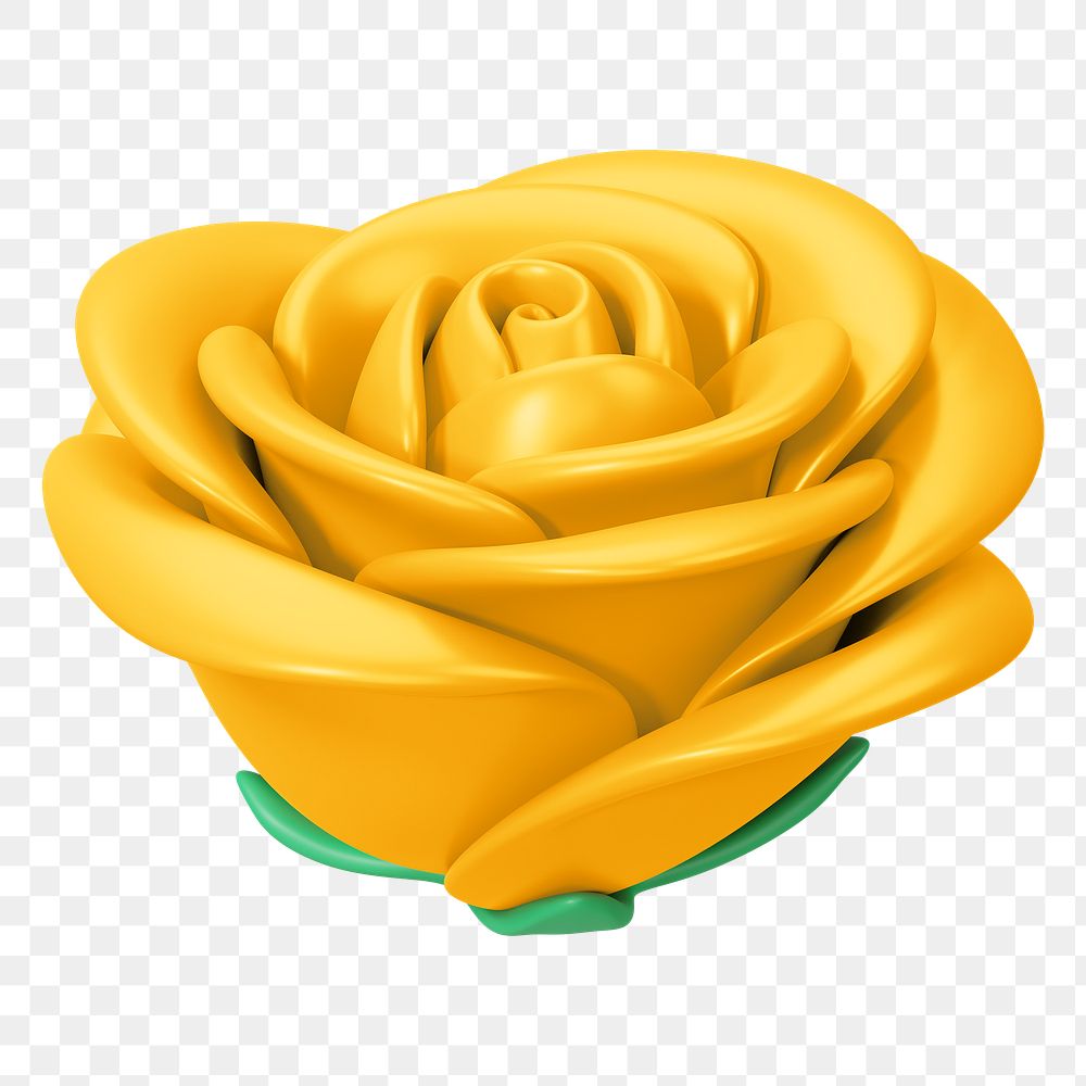 Yellow rose png flower, 3D illustration, transparent background