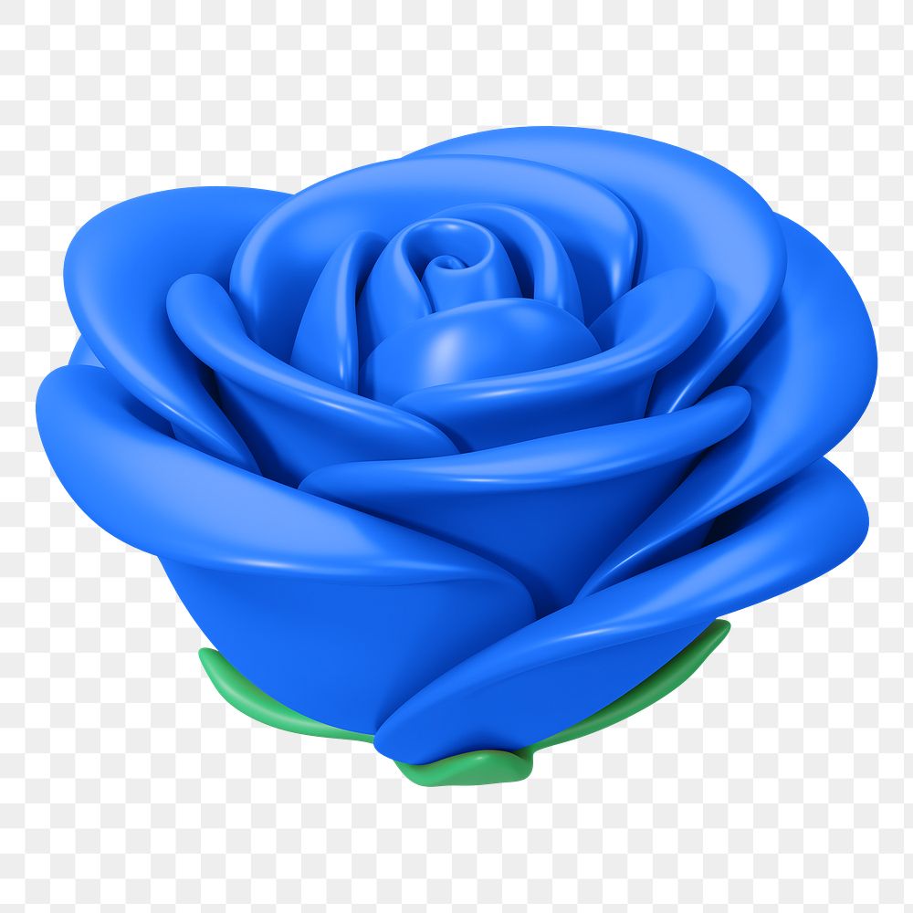 Blue rose png flower, 3D illustration, transparent background