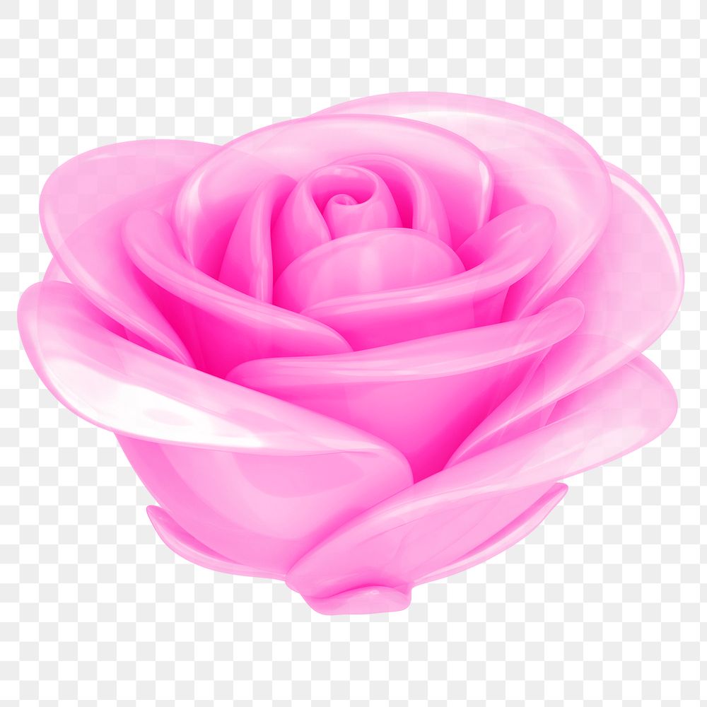 Pink rose png flower, 3D illustration, transparent background