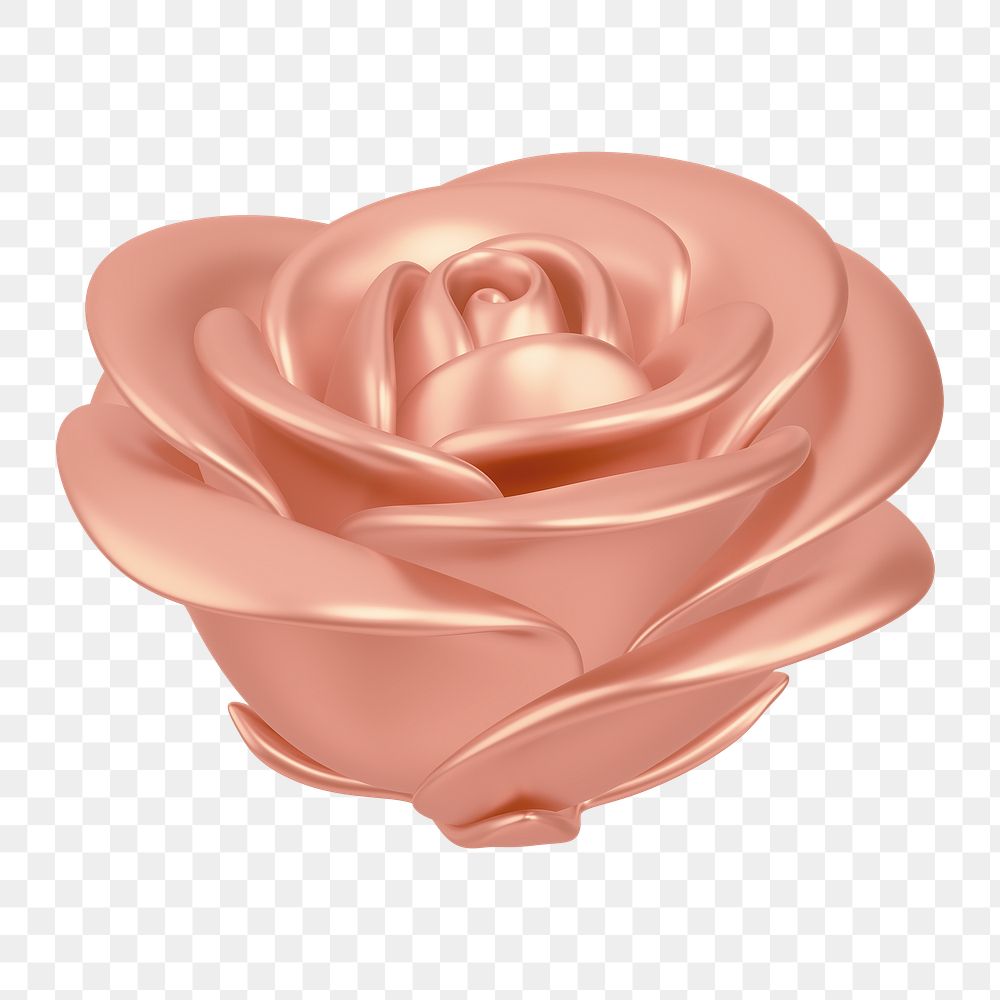 Copper gold rose png flower, 3D illustration, transparent background