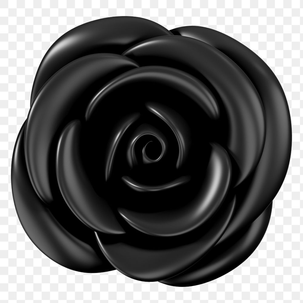 Black rose png flower, 3D illustration, transparent background