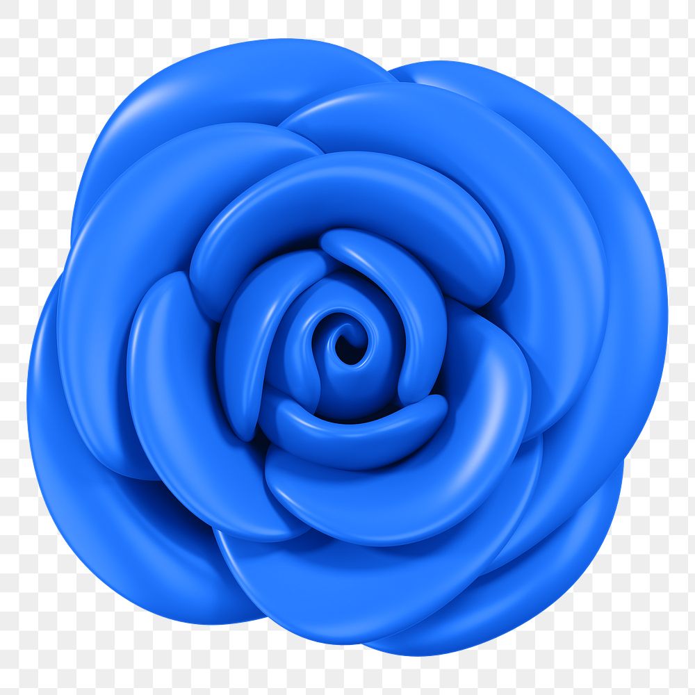 Blue rose png flower, 3D illustration, transparent background