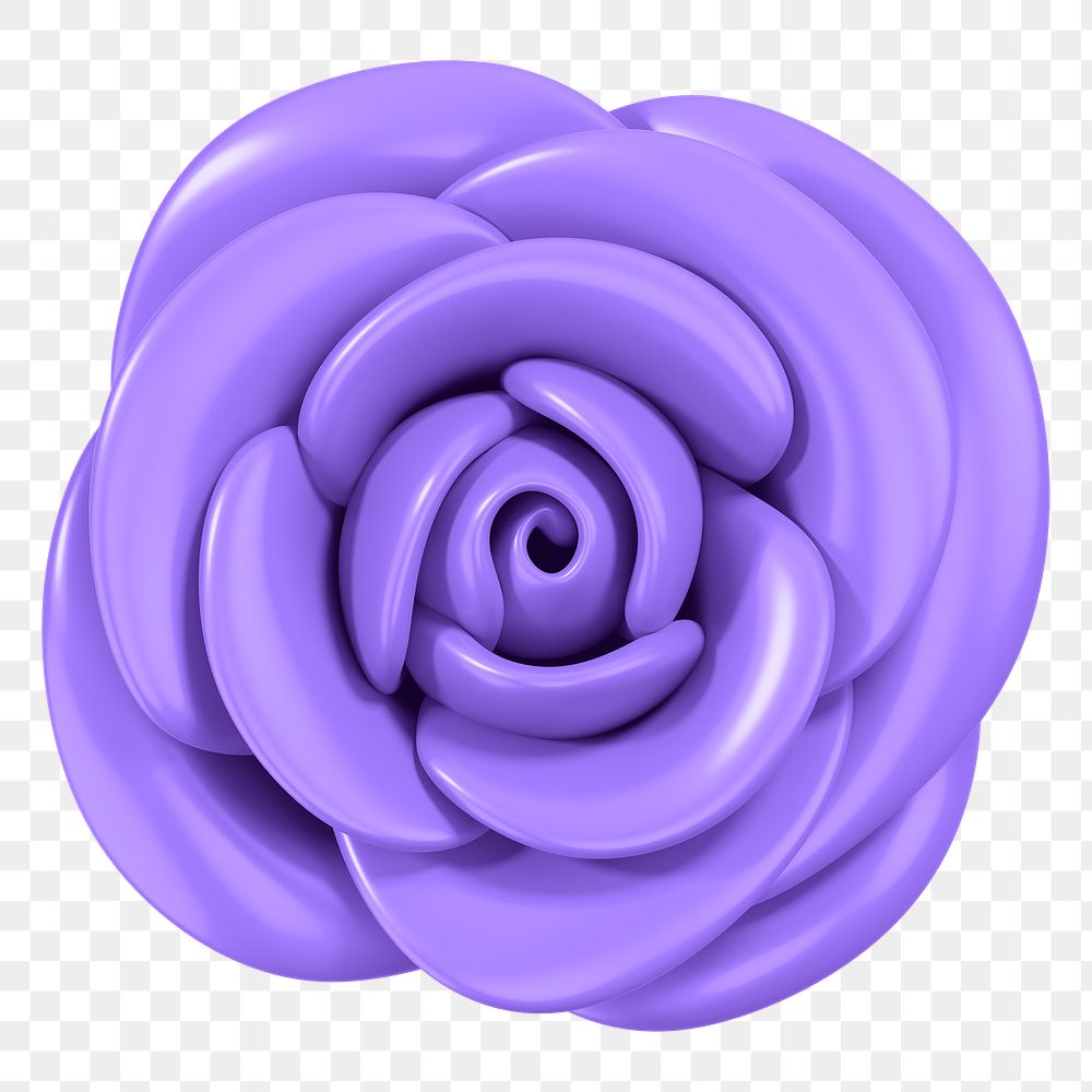 Purple rose png flower, 3D illustration, transparent background