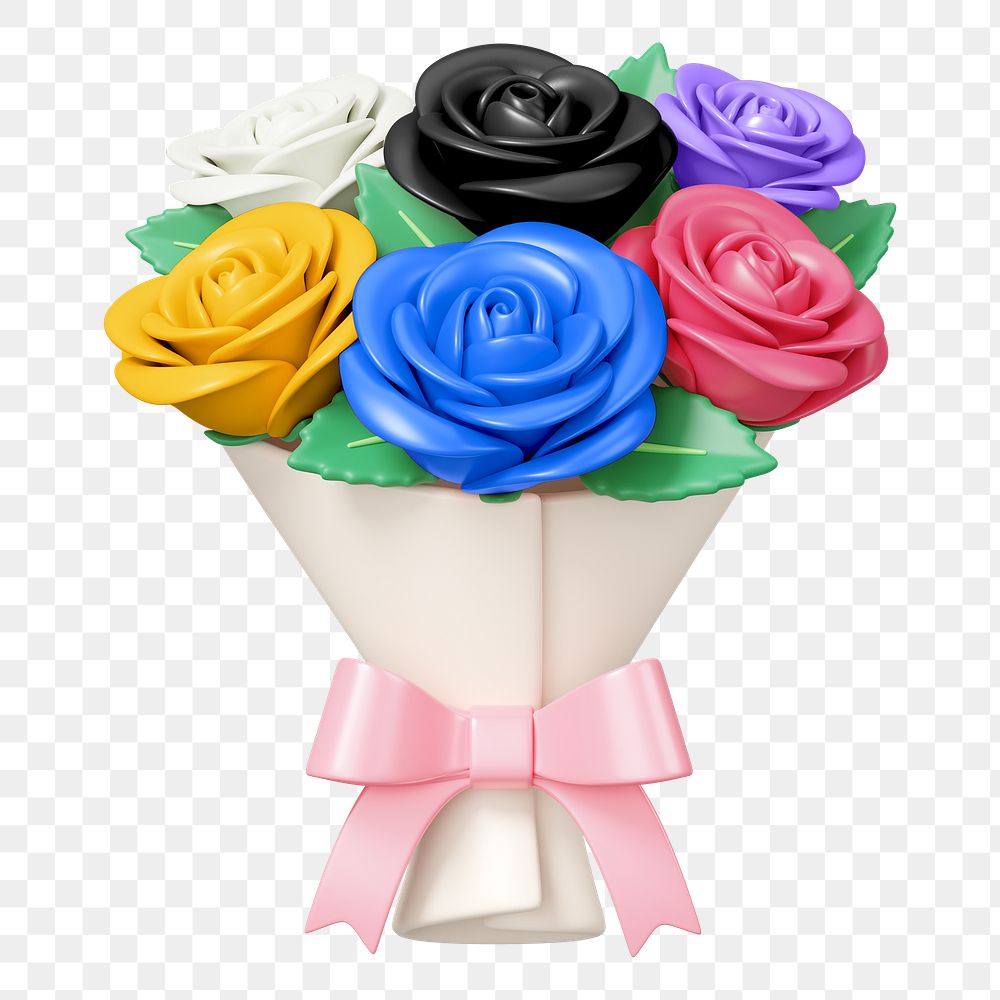 Rose flower bouquet png, 3D illustration, transparent background