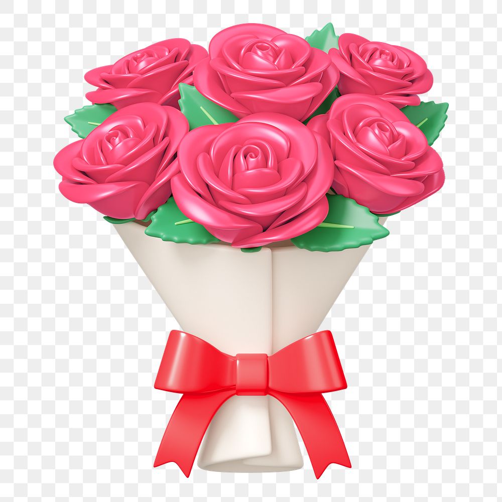Pink rose flower png bouquet, 3D illustration, transparent background