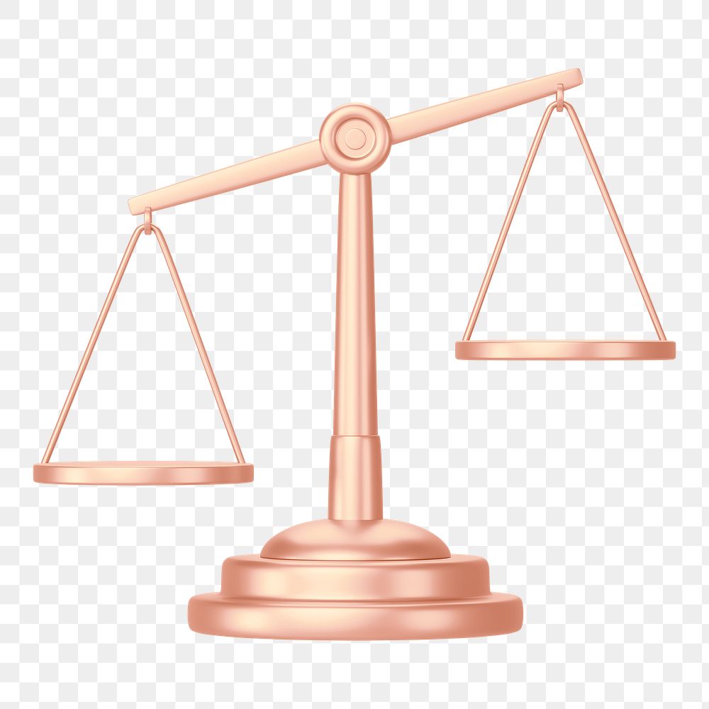 Rose gold justice scale png 3D element, transparent background