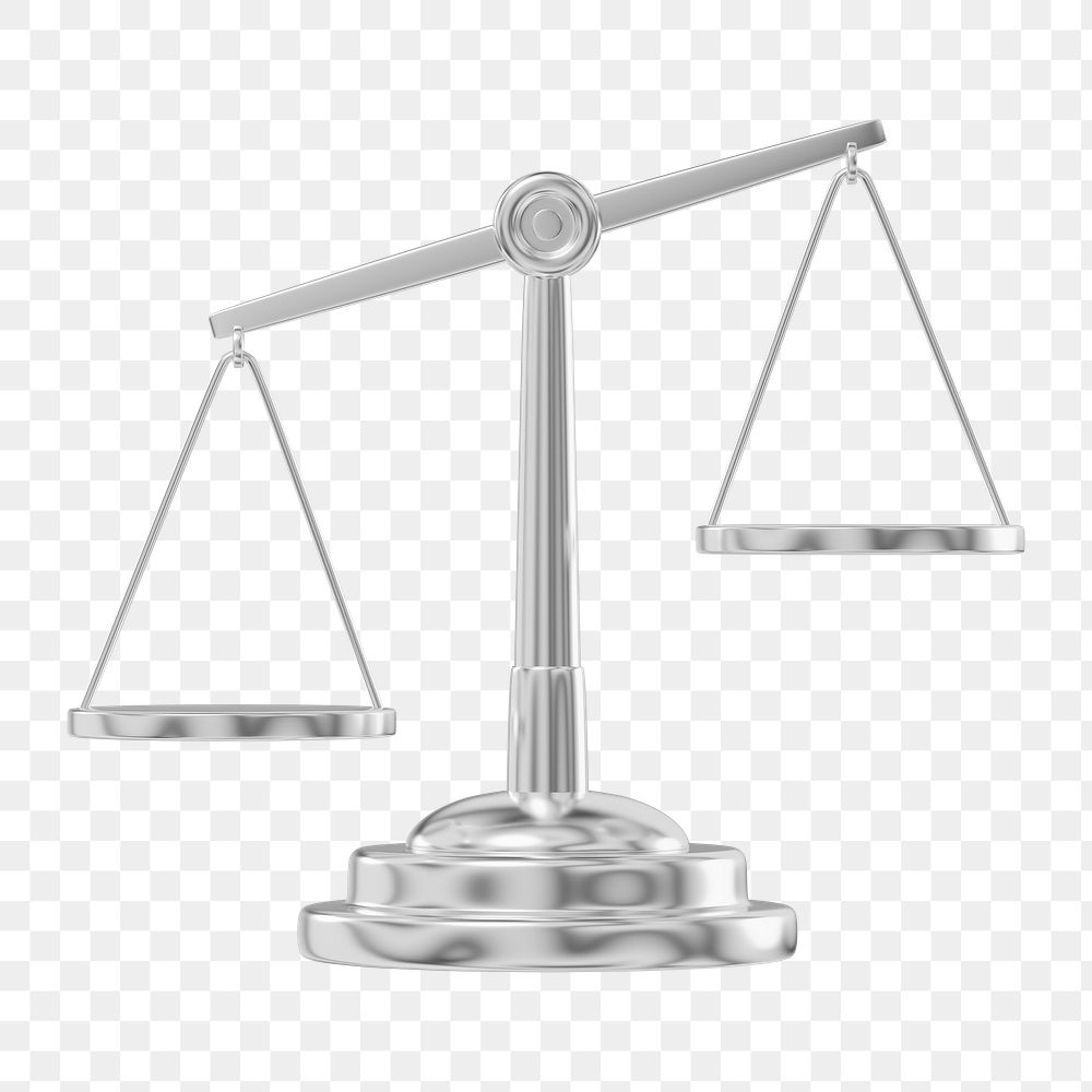 Silver justice scale png 3D element, transparent background