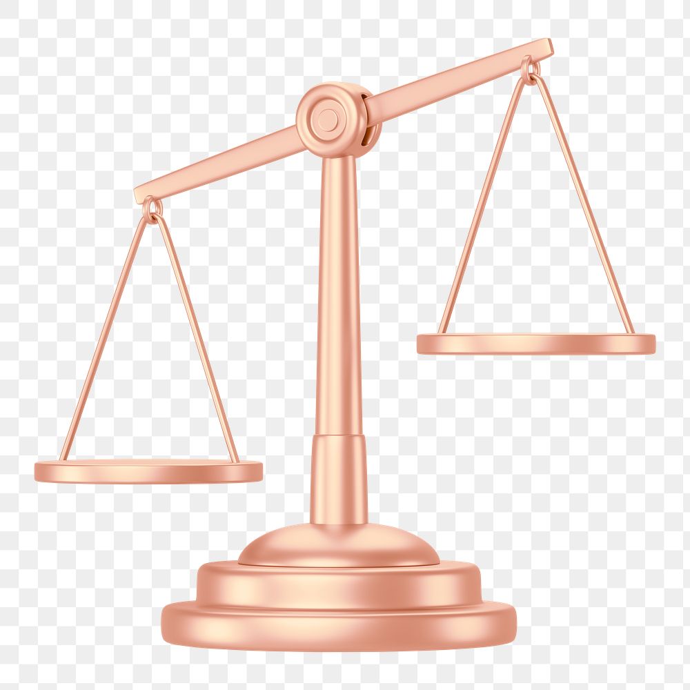 Rose gold justice scale png 3D element, transparent background