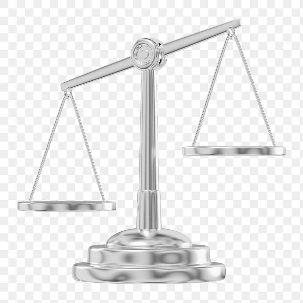 Silver justice scale png 3D element, transparent background