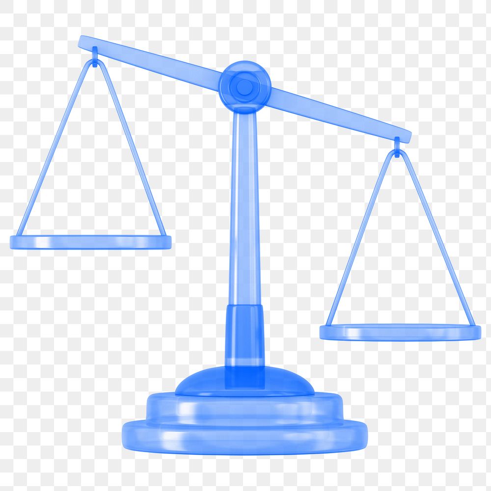 Blue justice scale png 3D element, transparent background