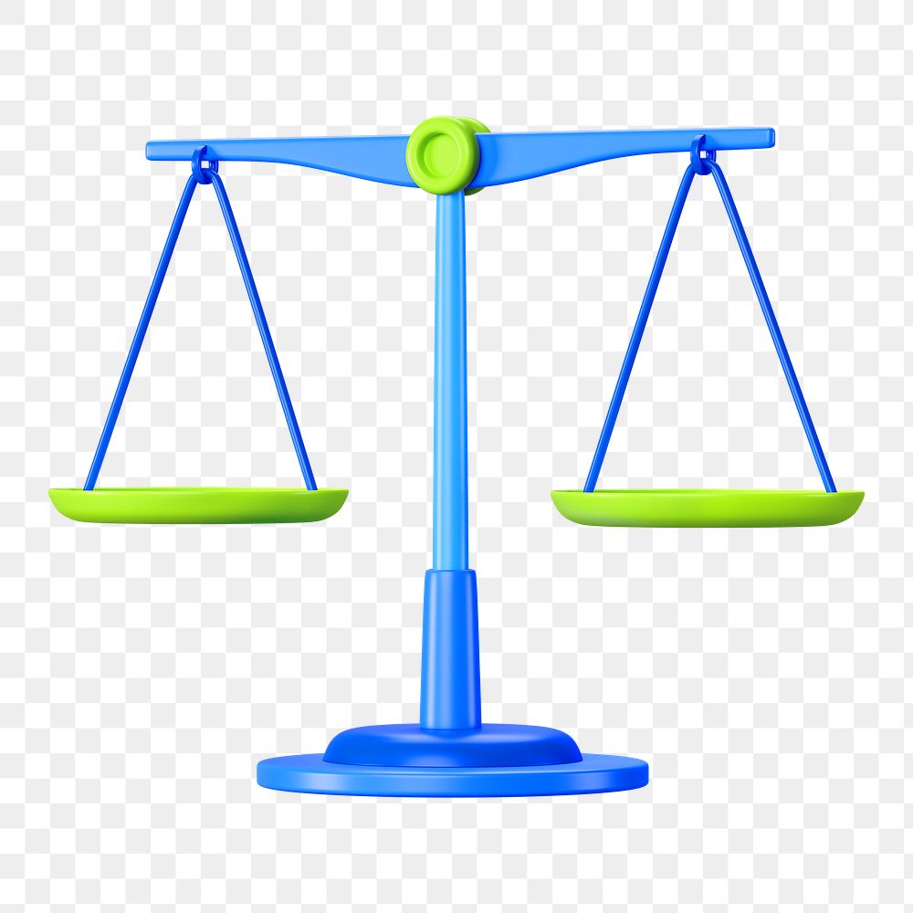 Blue justice scale png 3D element, transparent background