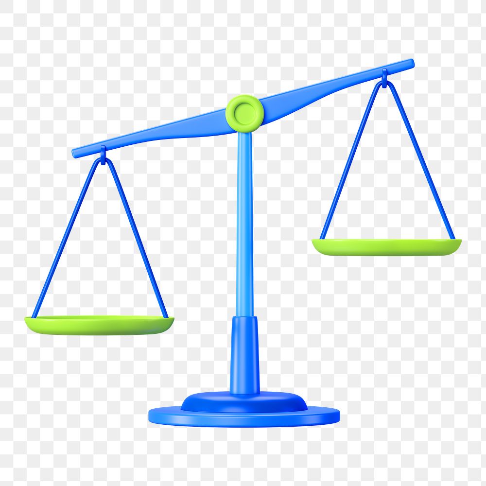 Blue justice scale png 3D element, transparent background