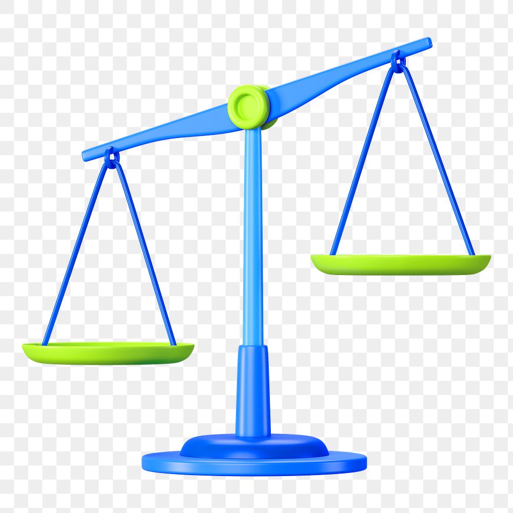 Blue justice scale png 3D element, transparent background