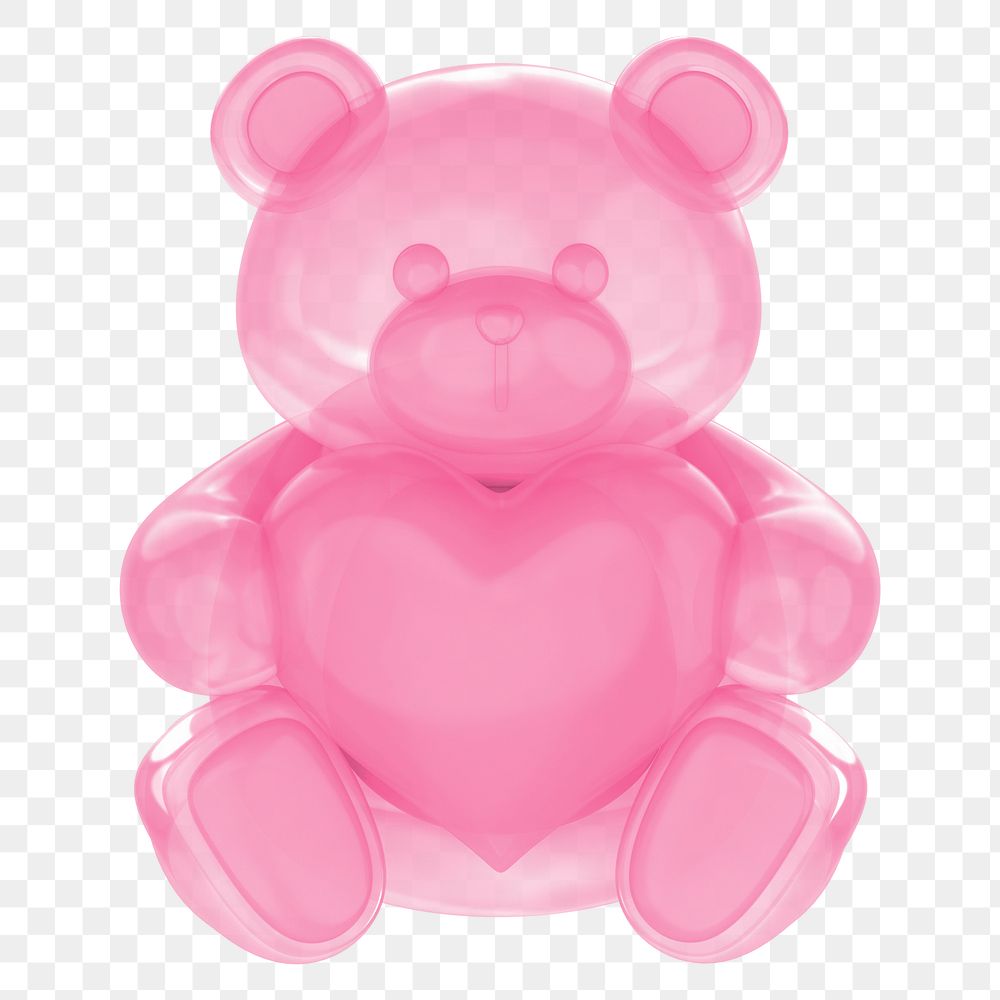 Pink teddy bear png holding heart, 3D illustration on transparent background