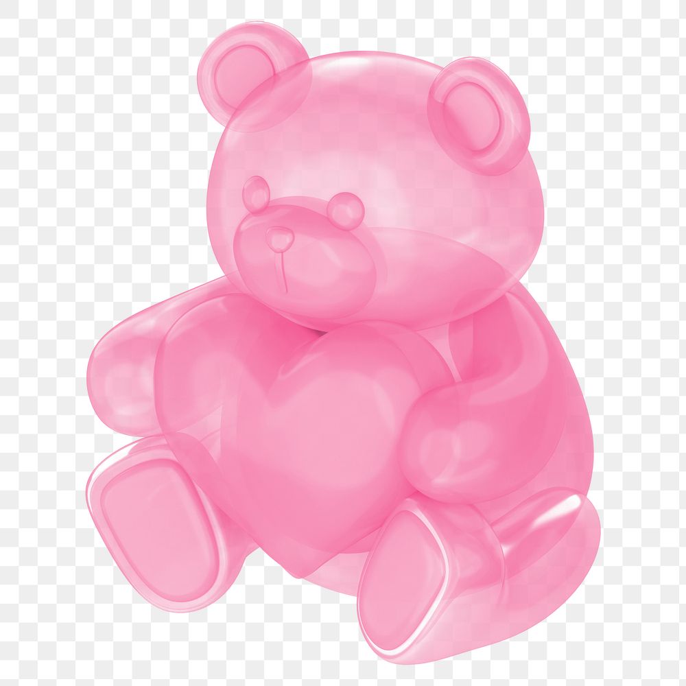 Pink teddy bear png holding heart, 3D illustration on transparent background