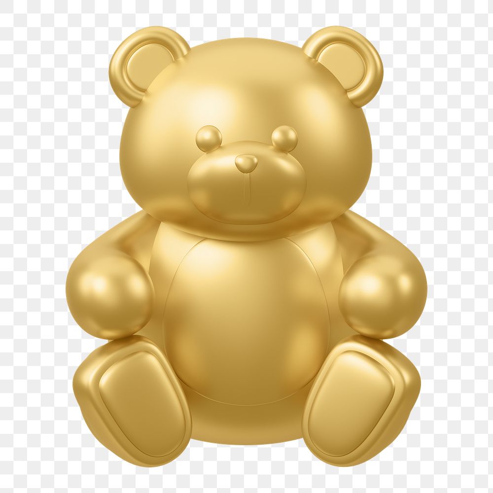 Golden teddy bear png, 3D illustration on transparent background