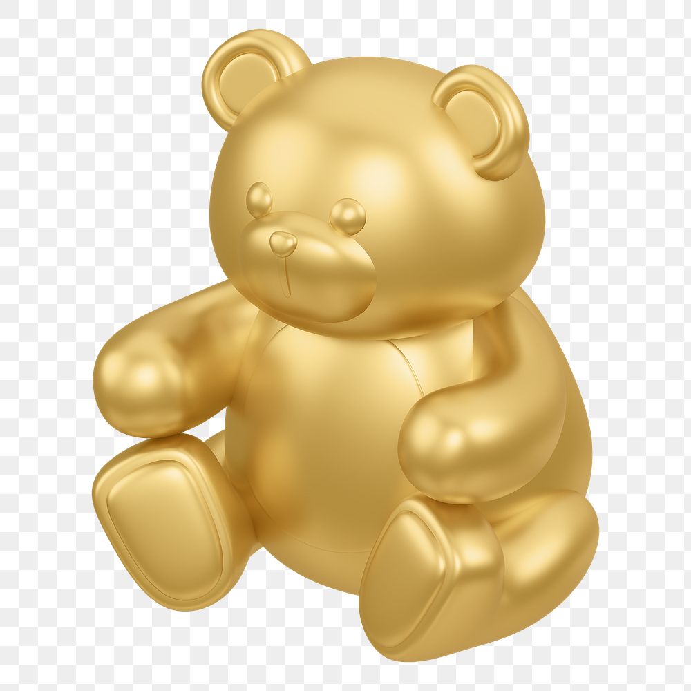 Golden teddy bear png, 3D illustration on transparent background