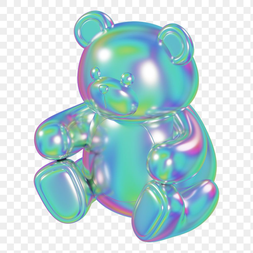 Metallic teddy bear png, 3D illustration on transparent background