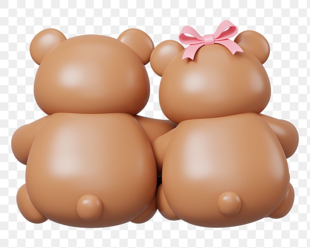 Couple teddy bears png 3D illustration, transparent background