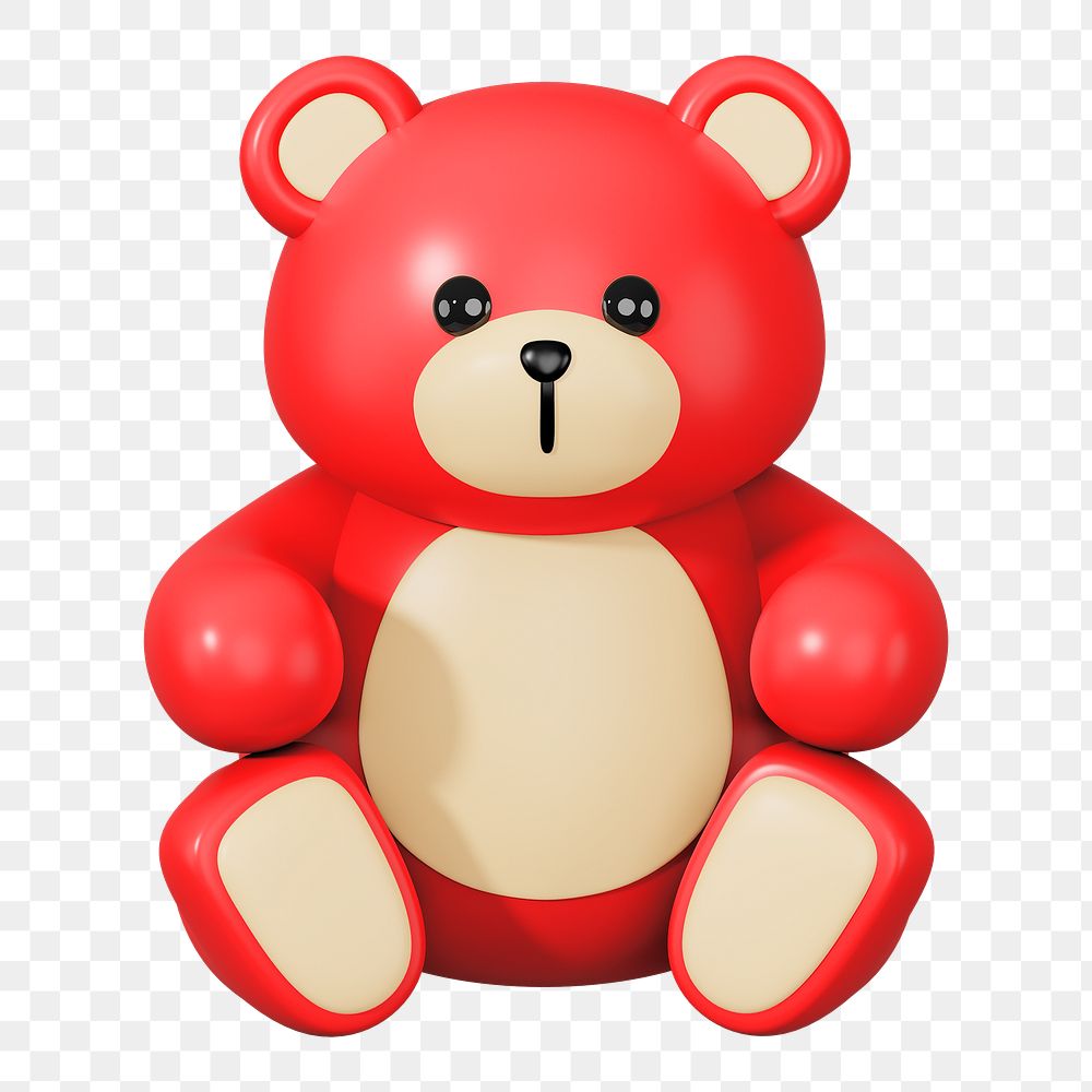 Red teddy bear png, 3D illustration on transparent background