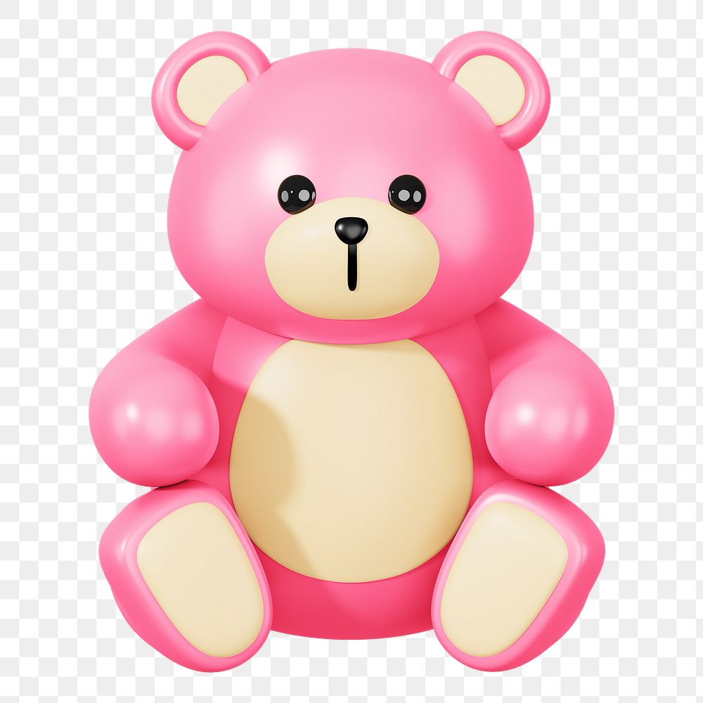 Pink teddy bear png, 3D illustration on transparent background