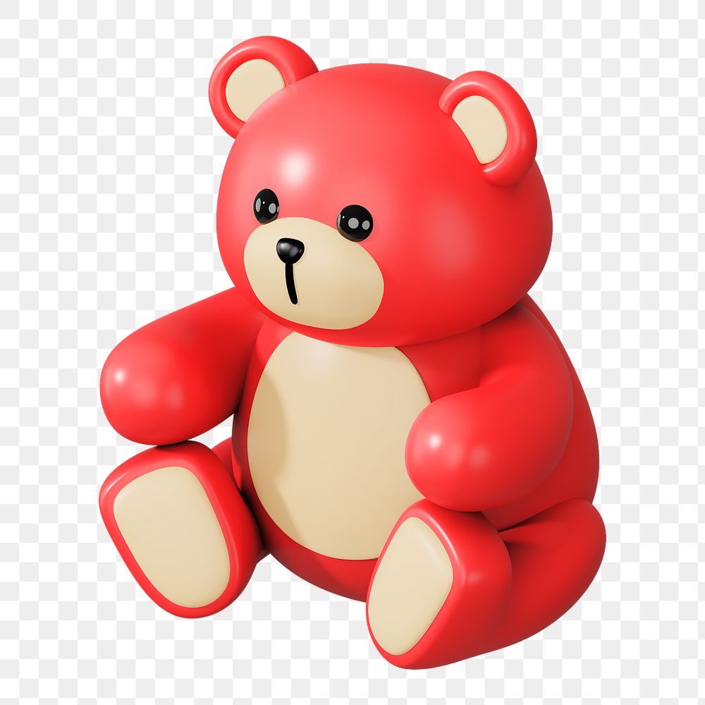 Red teddy bear png, 3D illustration on transparent background