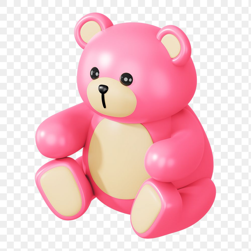 Pink teddy bear png, 3D illustration on transparent background