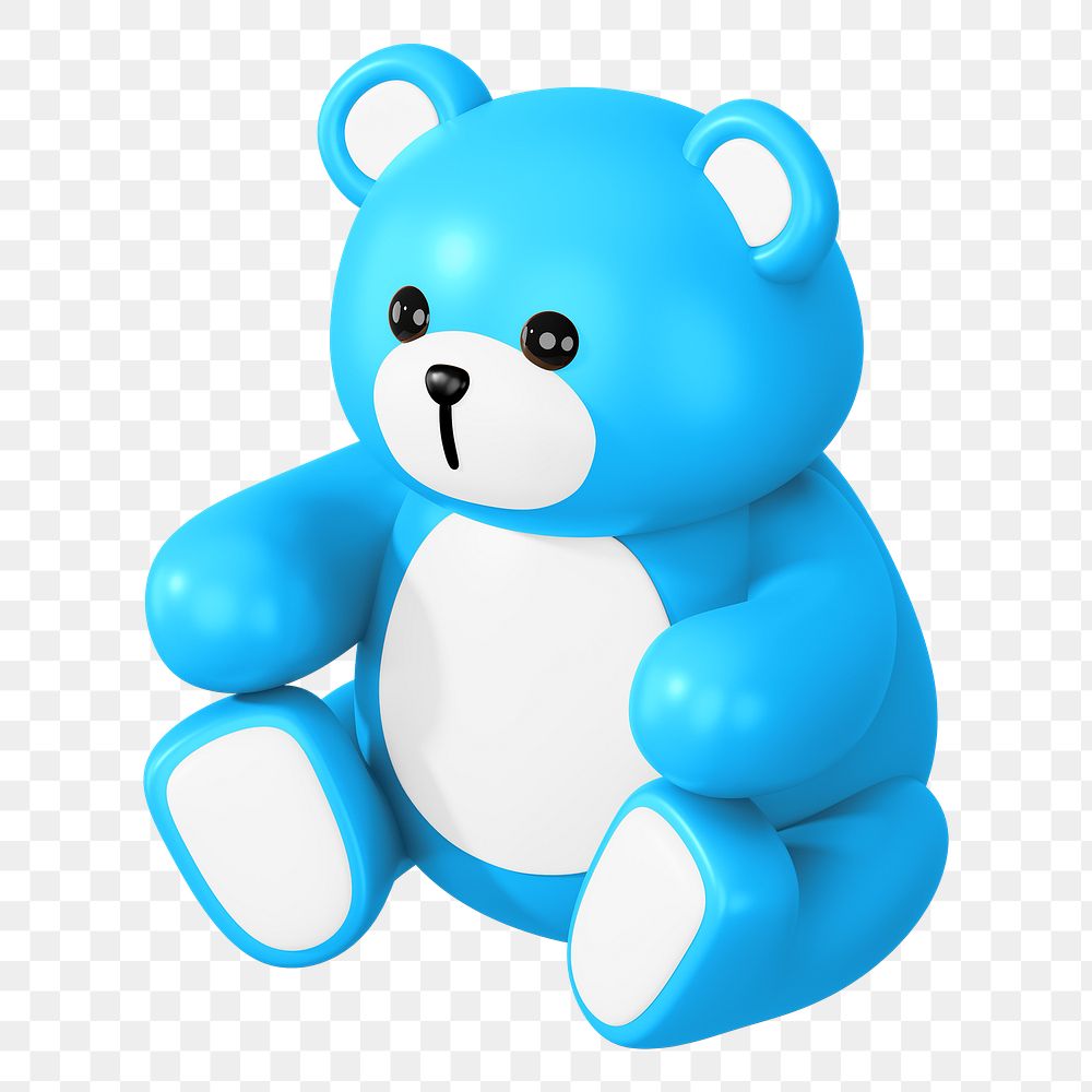 Blue teddy bear png, 3D illustration on transparent background