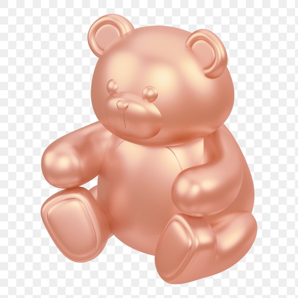 Copper teddy bear png, 3D illustration on transparent background
