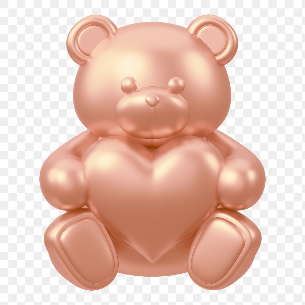 Copper teddy bear png holding heart, 3D illustration on transparent background