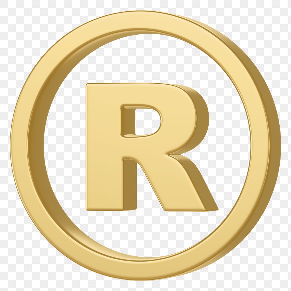 Golden registered trademark png symbol 3D, transparent background