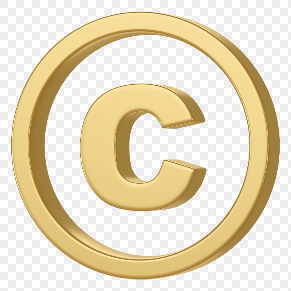 Golden copyright png symbol 3D, transparent background