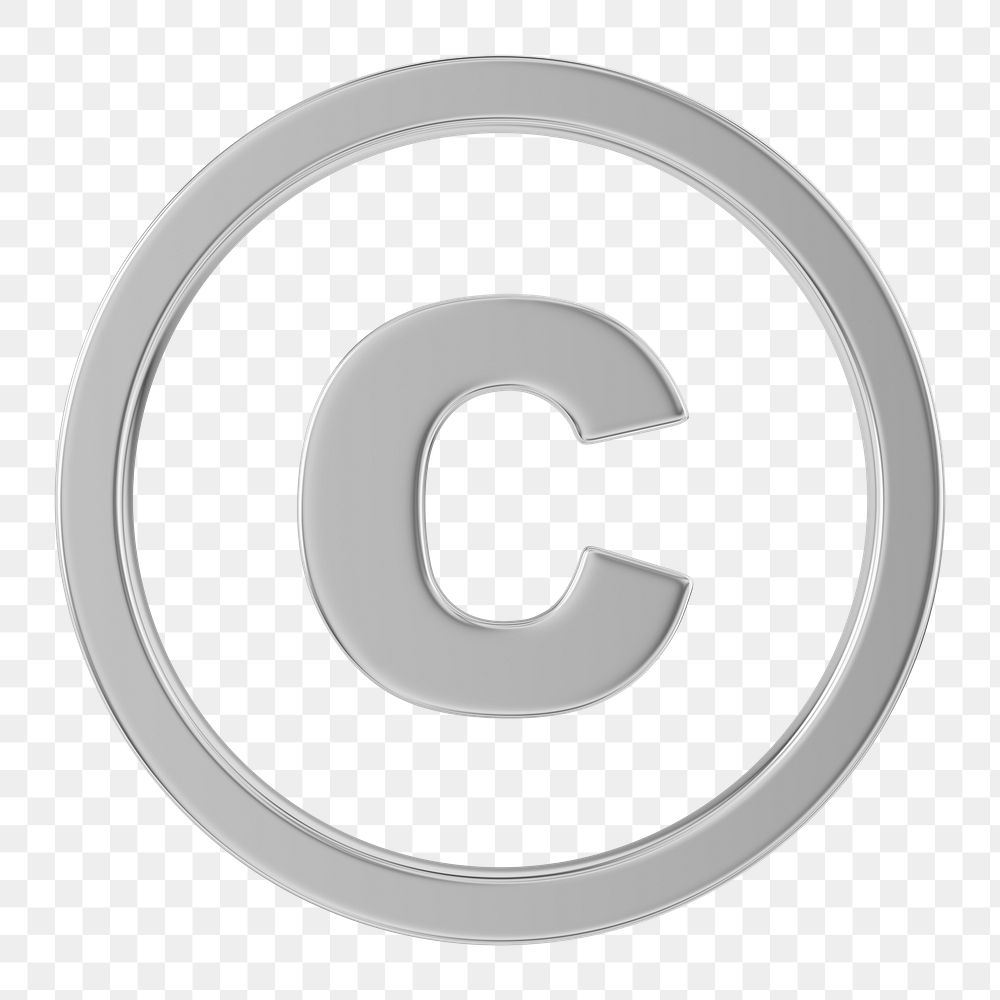 Silver copyright png symbol 3D, transparent background