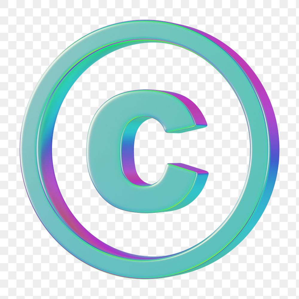 Blue metallic copyright png symbol 3D, transparent background