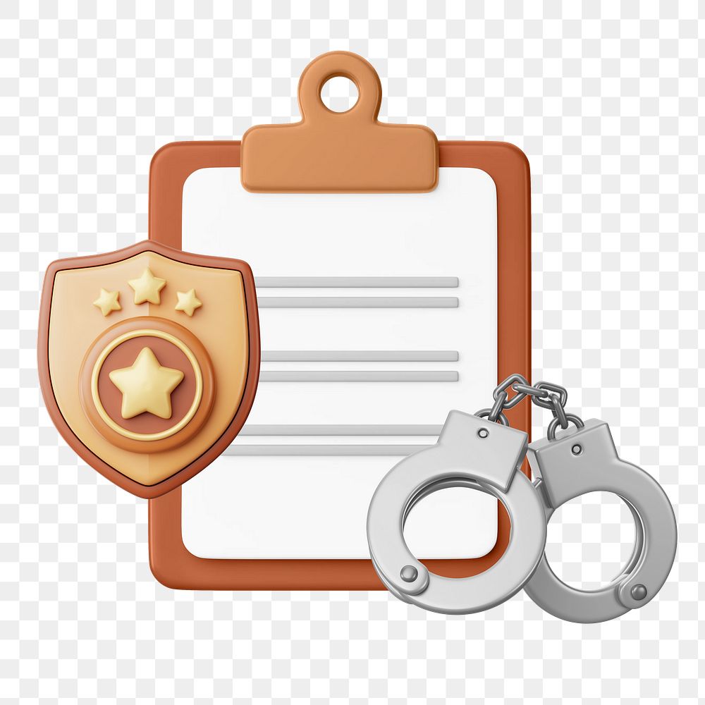 PNG 3D police career, handcuffs & badge, job remix, transparent background
