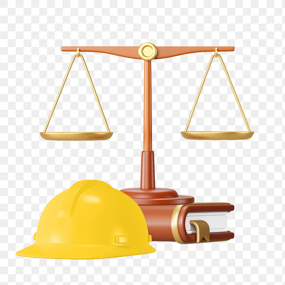 Employment lawyer png remix, 3D scale and helmet illustration, transparent background