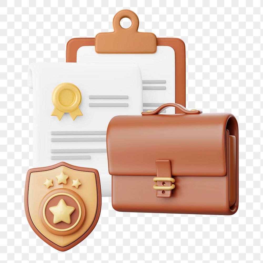 PNG 3D police career, briefcase & badge, job remix, transparent background