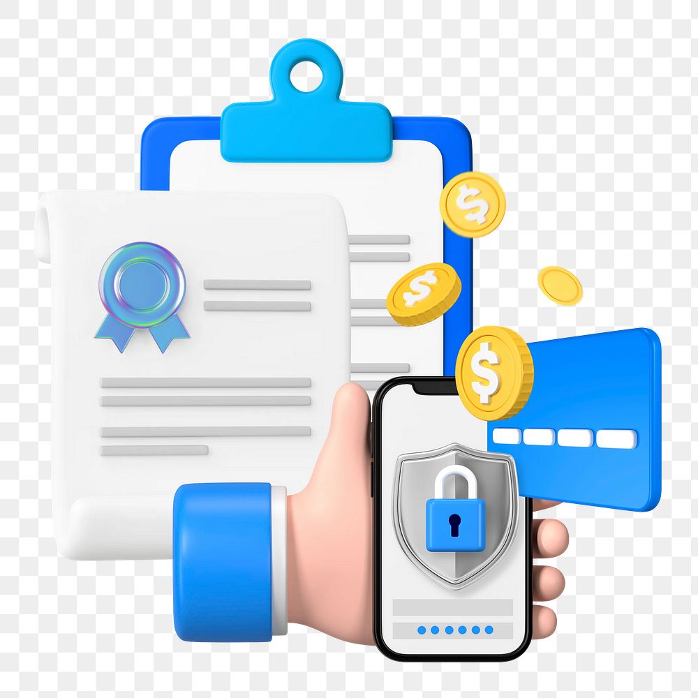 Online payment security png, 3D technology remix, transparent background