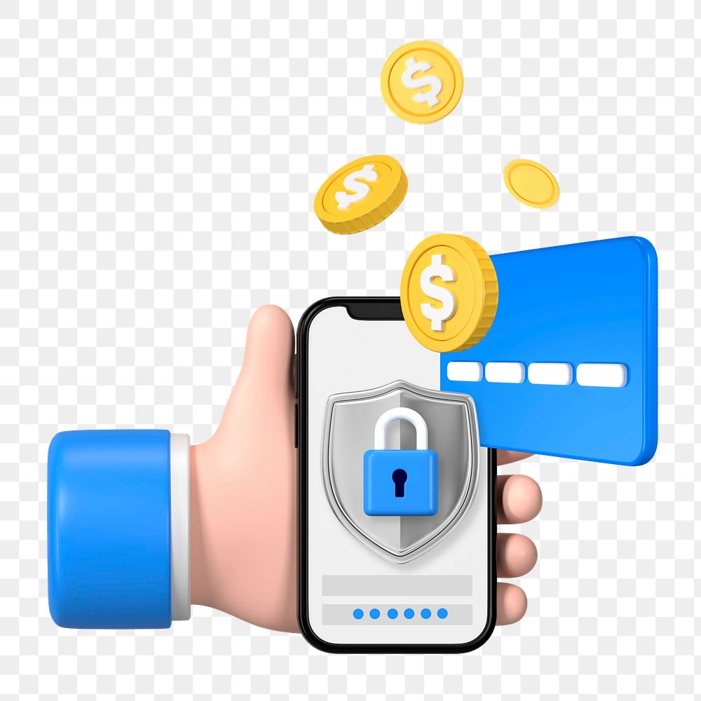Online payment security png, 3D technology remix, transparent background